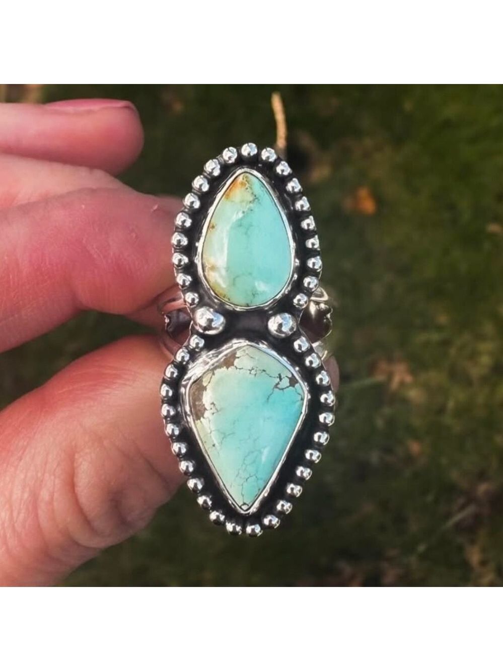 Iron Madien Double Turquoise Silver Ring